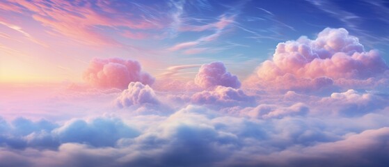 Ethereal sky with colorful clouds at sunset. Dreamy nature backdrop. - obrazy, fototapety, plakaty