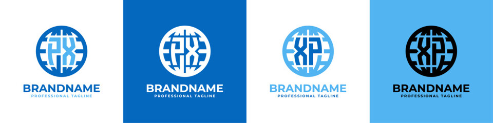 Letter PX and XP Globe Logo Set, suitable for any business with PX or XP initials.