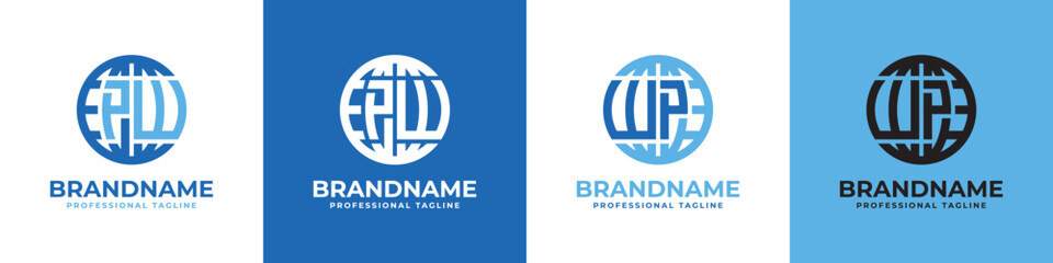 Letter PW and WP Globe Logo Set, suitable for any business with PW or WP initials.