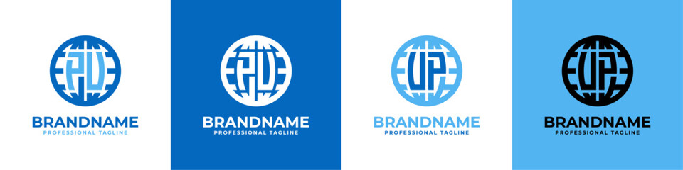 Obraz premium Letter PU and UP Globe Logo Set, suitable for any business with PU or UP initials.