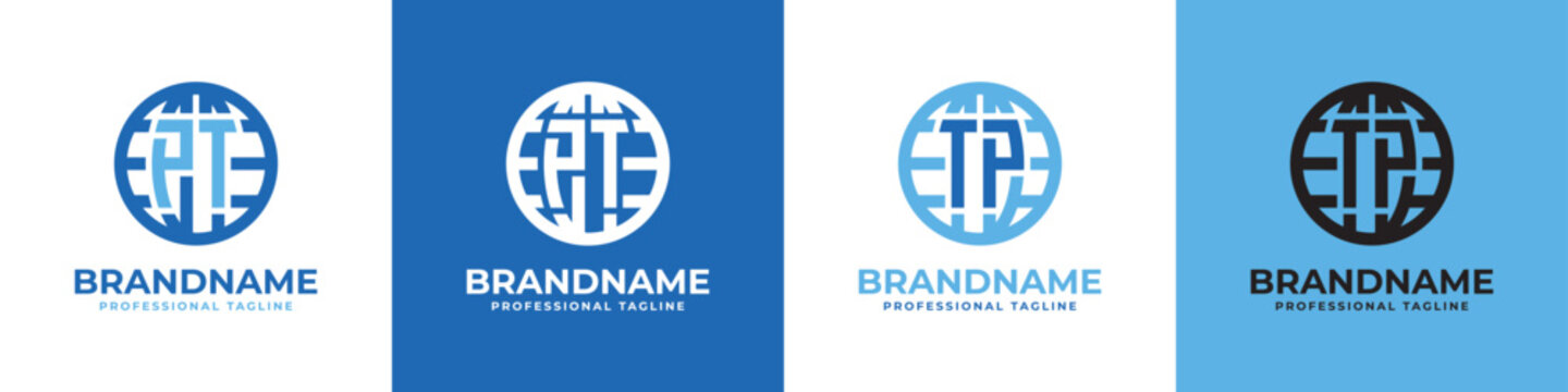 Letter PT and TP Globe Logo Set, suitable for any business with PT or TP initials.