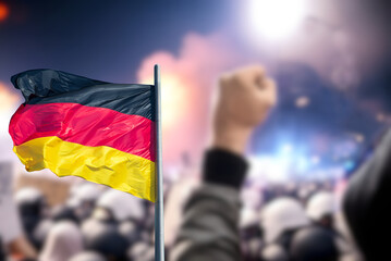 Protest und Demonstration und die deutsche Flagge - obrazy, fototapety, plakaty
