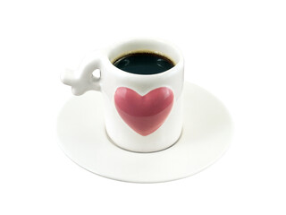 embossed big purple heart on side of coffee cup isolated on transparent