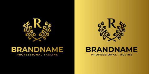 Letter R Diamond Laurel Logo, suitable for business related to Diamond and Laurel with R initial