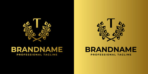 Letter T Diamond Laurel Logo, suitable for business related to Diamond and Laurel with T initial