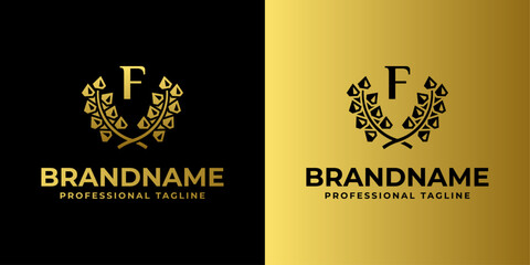 Letter F Diamond Laurel Logo, suitable for business related to Diamond and Laurel with F initial