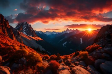 sunset over the mountains generated by AI technology - Powered by Adobe