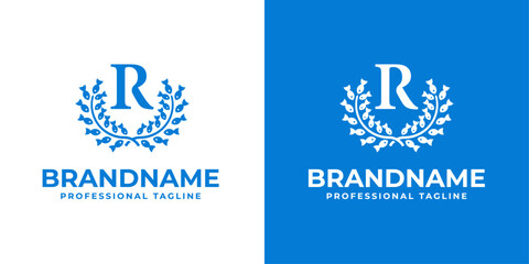 Letter R Laurel Fish Logo, suitable for business related to Fish and Laurel with R initial