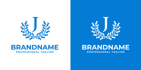 Letter J Laurel Fish Logo, suitable for business related to Fish and Laurel with J initial