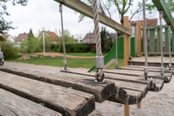 Wooden bridge for children in the playground