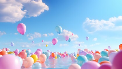 Pastel Balloons Floating in the Sky Amongst Clouds