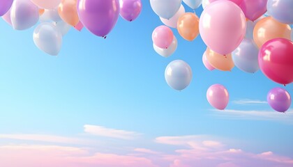 Pastel Balloons Floating in the Sky Amongst Clouds
