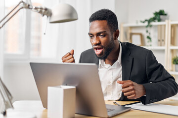 man freelancer student education laptop computer american office online job programmer african