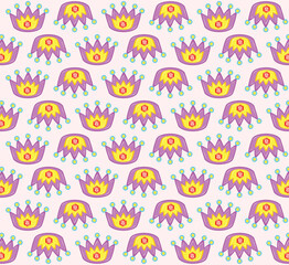 Seamless fashion accessories pattern. Seamless pattern with colorful crown in cartoon style. Trendy fashion accessories and clothing vector illustration.