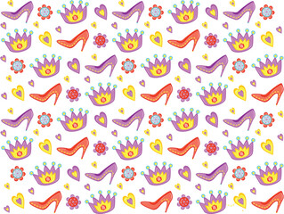Trendy fashion accessories and clothing vector illustration. Seamless fashion accessories pattern. Seamless pattern with colorful clothing, cosmetics and jewelry in cartoon style. 