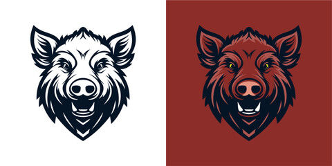 wild boar mascot logo, illustration, vector - obrazy, fototapety, plakaty