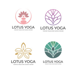 Collection of Yoga, Zen and Meditation logos, linear icons and elements. Bohemian style minimalist illustrations in pastel colors. Vector design