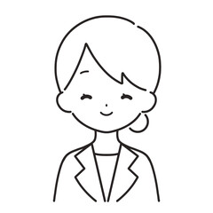 モノクロ｜笑顔の女性イラスト｜スーツ