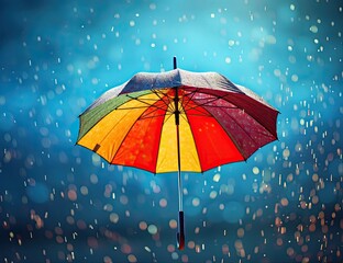 Vibrant Canopy: Chromatic Umbrella Dance in the Rainstorm, highlighting the vibrant and dynamic nature of the scene. It captures the essence of joy and resilience in the face of a rainstorm