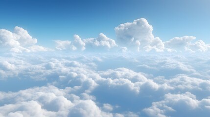 Serene Blue Sky with Fluffy White Clouds - obrazy, fototapety, plakaty