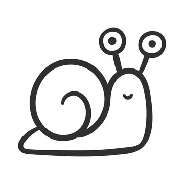 funny snail cartoon drawing. cute snail hand drawn isolated on white.