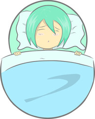 Illustration vector graphic of A woman who is sleeping because of a fever of fever, perfect for a health guide, a health illustration