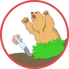 Illustration vector graphic of A bear ambush from the bushes, perfect for a cautionary symbol, a warning about a bear attack, a jungle banner
