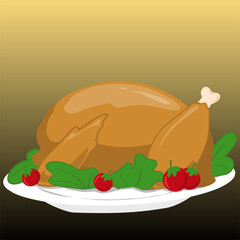 Illustration vector graphic of delicious Roasted chicken for New Year's eve, perfect for food product, food advertisement, restaurant menu
