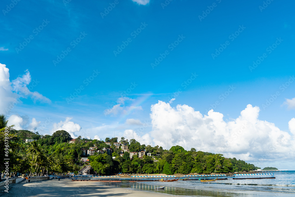 Canvas Prints blue sky with white cloud, easy on the eyes, relaxed at patong beach, phuket, thailand background.