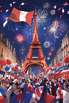 Illustration people celebrating French Independence Day