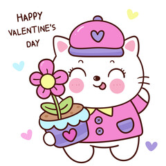 cute cat valentine holding flower pot kawaii kitten baby animal