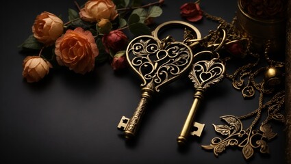 The image of a gold key is often associated with wealth, power, and access. The floral design on the key could be seen as a symbol of beauty, nature, or fertility.