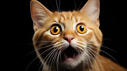 Very surprised ginger cat with open mouth