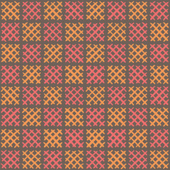 hand drawn squares of crisscrossed stripes. modern geometric art. color repetitive background. vector seamless pattern. fabric swatch. wrapping paper. design template for textile, linen, home decor
