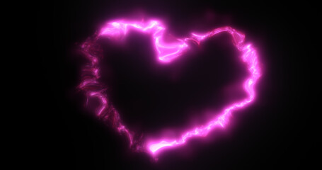 Glowing purple fire energy abstract heart made of particles and light for valentines day festive abstract background