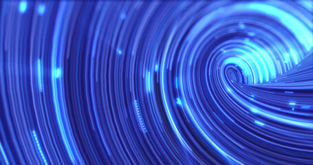 Abstract energy blue swirling curved lines of glowing magical streaks and energy particles background