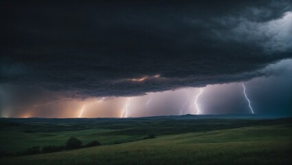 Electrifying Storm Over Open Field. Generative AI