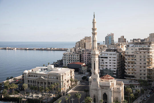 Beautiful view of Al Qaaed Ibrahim Basha Mosque in Alexandria, Egypt