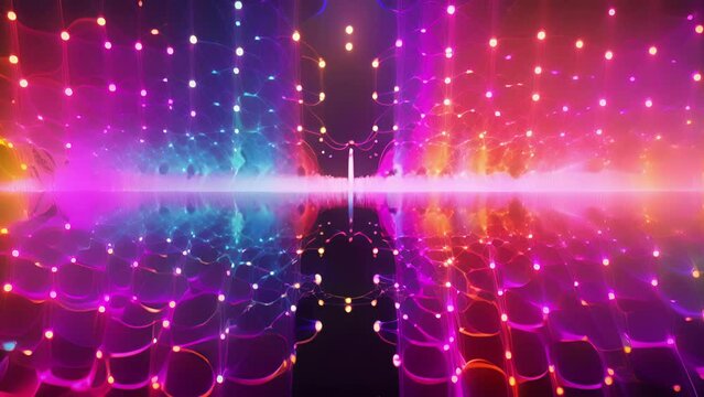 A colorful of a waveparticle duality experiment, showcasing the famous paradox of quantum mechanics where particles can exhibit both wavelike and particlelike behavior.