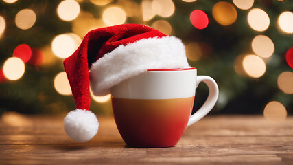 Obraz na płótnie Canvas christmas cup of coffee with Santa hat