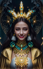 Fototapeta premium portrait of a woman flowers outfit