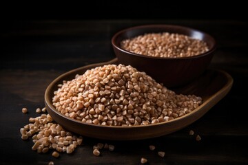 Brown rice in a bowl and a bowl of brown rice. Generative AI.