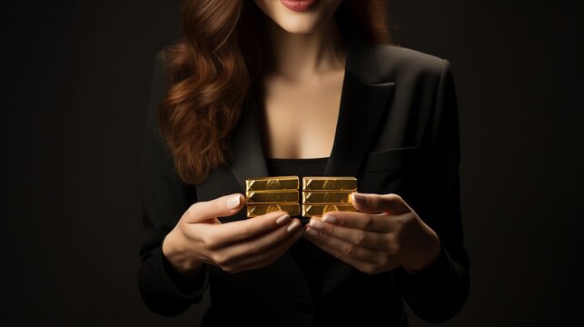 woman holding gold ingots