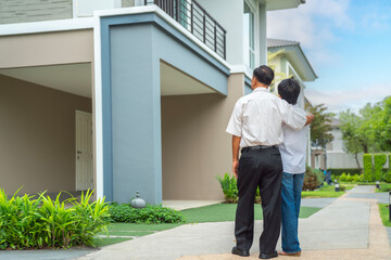 Asian old couple people buy new home from they savings after retirement