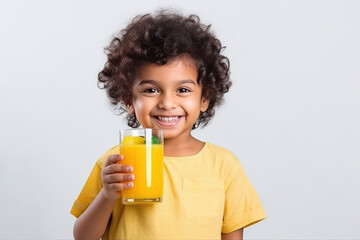 cute little boy holding glass with fruit juice - Powered by Adobe