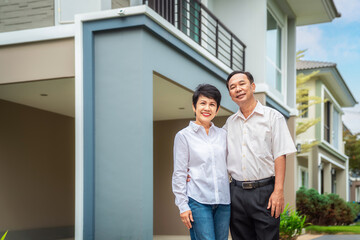 Asian old couple people buy new home from they savings after retirement