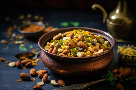 Indian snack or farsan with dry fruit