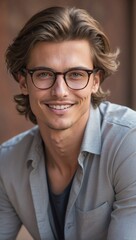 Fototapeta premium Portrait of a young adult with glasses. Generative AI