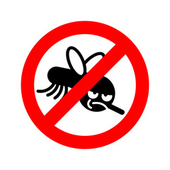 Stop Mosquito. Dangerous Mosquitoes. ban Red prohibition sign