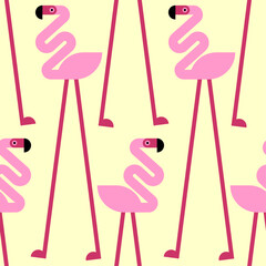 Pink flamingo Pattern seamless. Bird on long legs Background. Kids fabric ornament